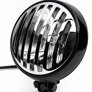 6" Black & Chrome Motorcycle Headlight with Grill High Low Headlamp Bottom Mount